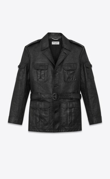 Safari jacket in vintage satin-finish leather